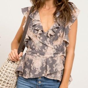Lucy Paris Cyra Lace Wrap Top sz S
